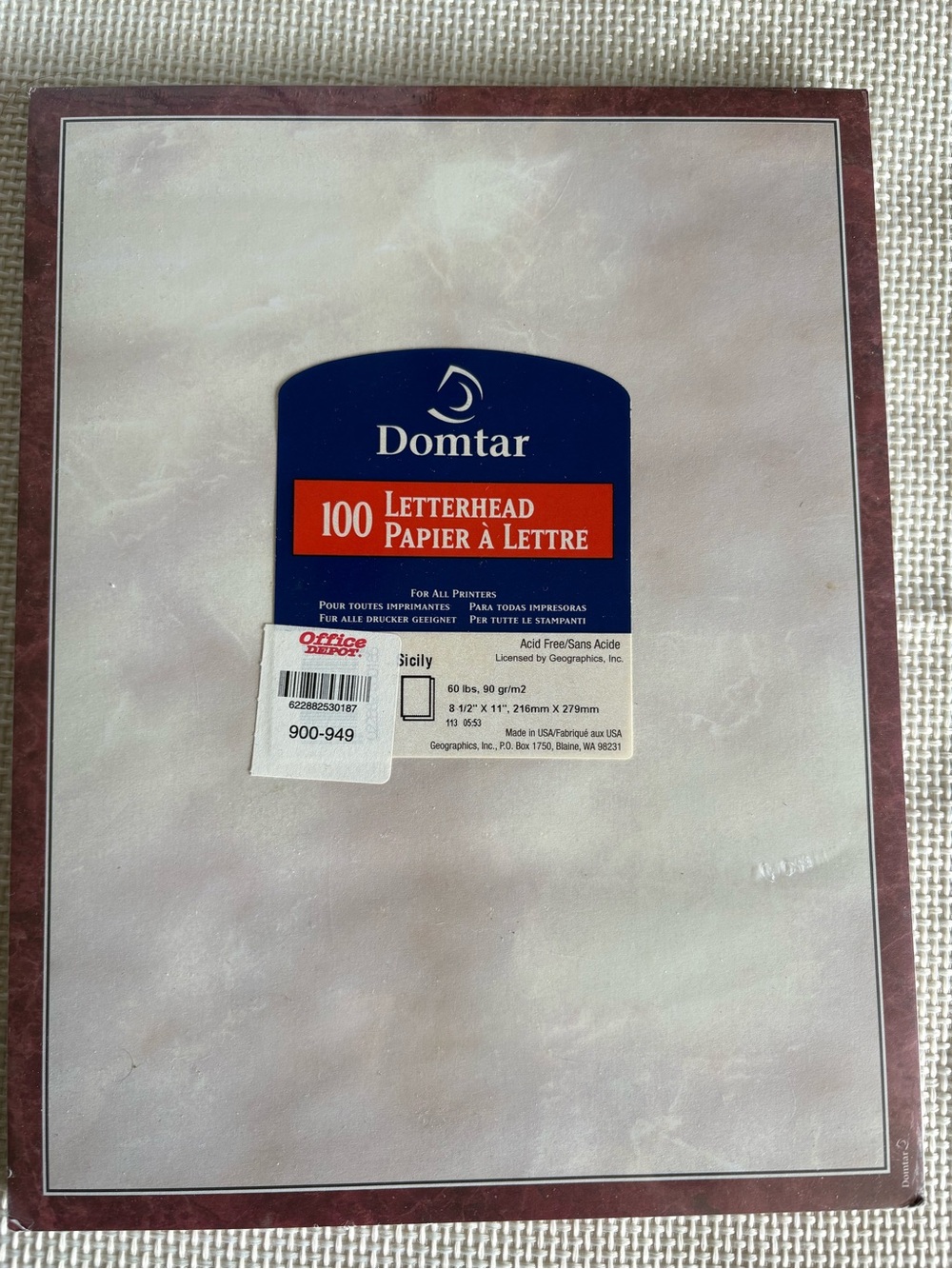 Domtar 100 Letterhead Paper 60lbs Acid free 8 1/2" x 11" New Unopened Sicily